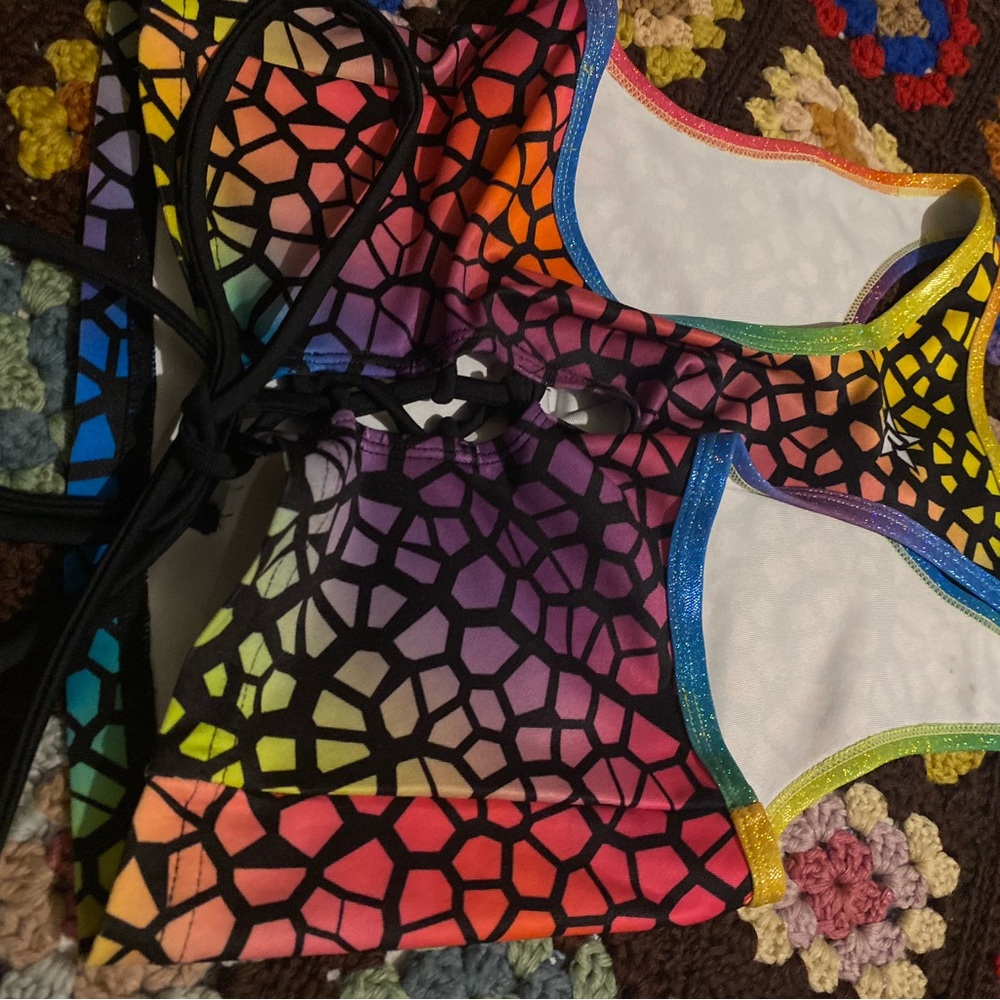 Rebel, athletic rainbow crop top size youth, extra large in like new condition